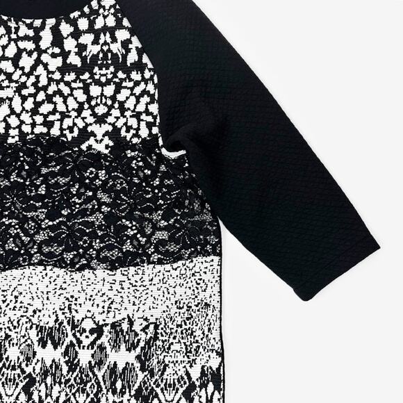 Reiss Melinda Mixed Media Top Small Black White Cotton Blend Lace Abstract - Picture 9 of 13